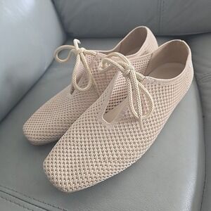 Vivaia Vanessa Square Toe Cream Ivory Flats With Lace Women's Size 38.5 8/8.5